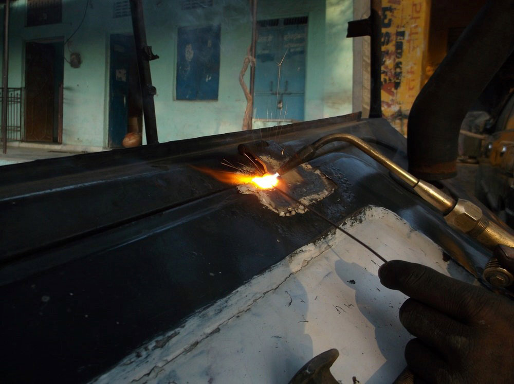 Close up of metal being welded together